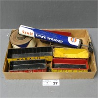 Tin Litho Marx Toy Train & Gulf Space Sprayer