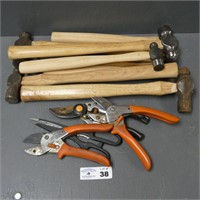 Lot of Assorted Ball Peen Hammers, Clippers - Etc