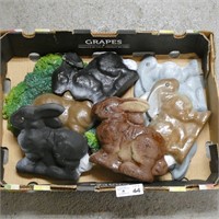 Box Lot of Cement Rabbit Stepping Stones