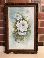 Vtg Floral Oil on Canvas 18x11 (19x13 Framed)