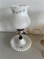 Milk Glass Lamp, works, 10" high U248