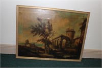 An Antique/Vintage Oil on Canvas of a Building