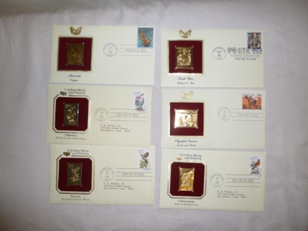 6pc US Gold Stamp 1st Day Covers