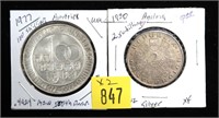 x2- Austria silver coins, -x2 coins, SOLD by the