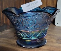 TURQUOISE CARNIVAL GLASS BOWL