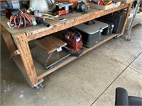 Wooden Work Bench 7'x 27"x 31" -NO CONTENTS