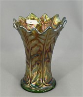 Leaf Columns 6 1/2" squatty vase - green