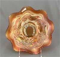 Fenton Good Luck/Heart & Horseshoe bowl - marigold