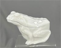 Covered Frog - milk glass