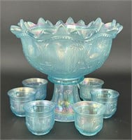 Peacock at the Fountain 7 pc punch set - ice blue