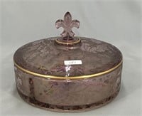 Brocaded Acorns divided covered dish - lavender
