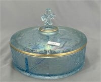 Brocaded Acorns divided covered dish - ice blue
