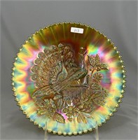 Peacocks 9" plate w/ ribbed back - green