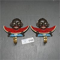 (2) Cast Iron Black Americana Melon Hooks