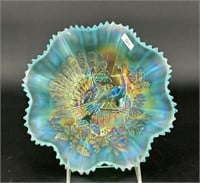 Peacocks ruffled bowl w/ ribbed back - aqua opal