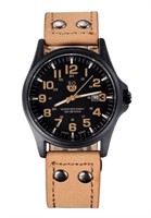 Soki Wooden Military Style Khaki Leather Watch