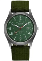 Soki Military Style Luminous Green Canvas Watch