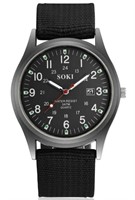Soki Military Style Luminous Black Canvas Watch