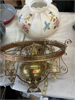 Hanging Brass Lamp with Painted Shade