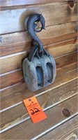 Antique wood double barn pulley
