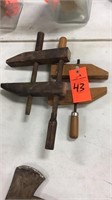 2 old wood clamps