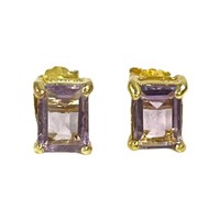 Genuine Emerald Cut 2.48ct Light Amethyst Earrings