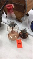 Pink depression oil lamp and colored oil lamp