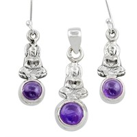 Natural Round 4.83ct Amethyst Buddha Jewelry Set