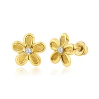 14k Gold White Topaz Daisy Flower Stud Earrings