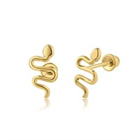 14k Gold Snake Screw Back Stud Earrings