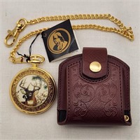 Stag Pocket Watch + Case & Chain