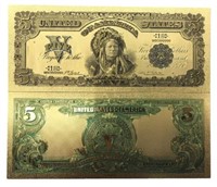24k Gold Plated $5 Silver Cert Chief Novelty Note