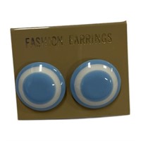 Fun 80's Style Baby Blue And White Earrings