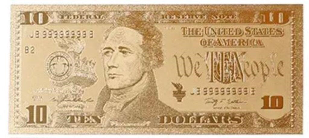 24k Plated $10 Bill Novelty Banknote