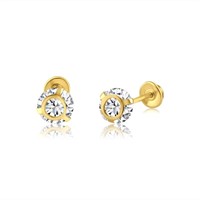 14k Gold Round .50ct White Topaz Stud Earrings