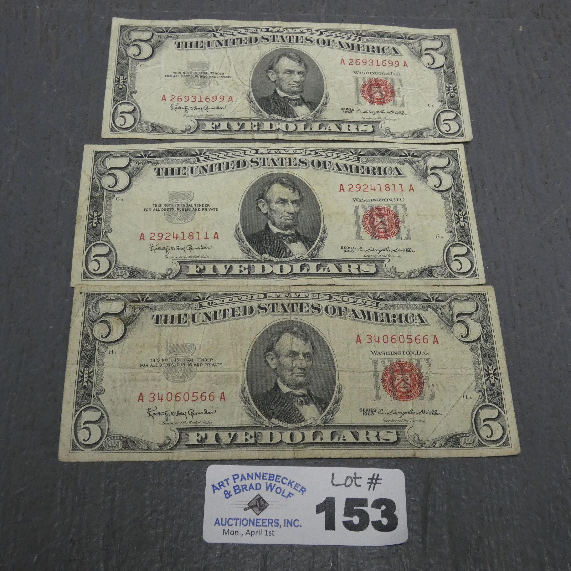 (3) Red Sealed $5 Bills