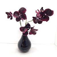 Faux orchids burgandy black vase