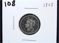 1868 3 CENT NICKEL COIN