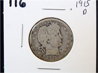 1915 D BARBER QUARTER COIN