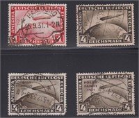 Germany Stamps #C35, C37, C42, C45 Used Zeppelins