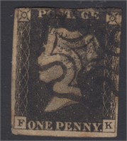 Great Britain Stamp #1 Used Penny Black with Black