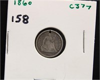 1860 SEATED HALF DIME COIN WITH HOLE
