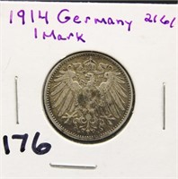 1914 GERMAN 1 MARK SILVER COIN