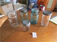 2 BLUE EARLY CANNING JARS -ONE IS A TRIPLE L, BALL