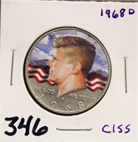 1968 COLORIZED KENNEDY HALF DOLLAR COIN
