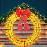 36' LED Tinsel Wreath with Red Bows (Gold)