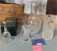 11 - CRYSTAL DECANTER, VASE & BELLS (G85)