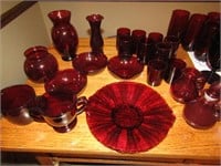 20 PIECES RUBY RED GLASSWARE