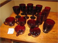 15 PIECES RUBY RED GLASSWARE