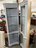 2 Lighted Painted Corner Cabinets
